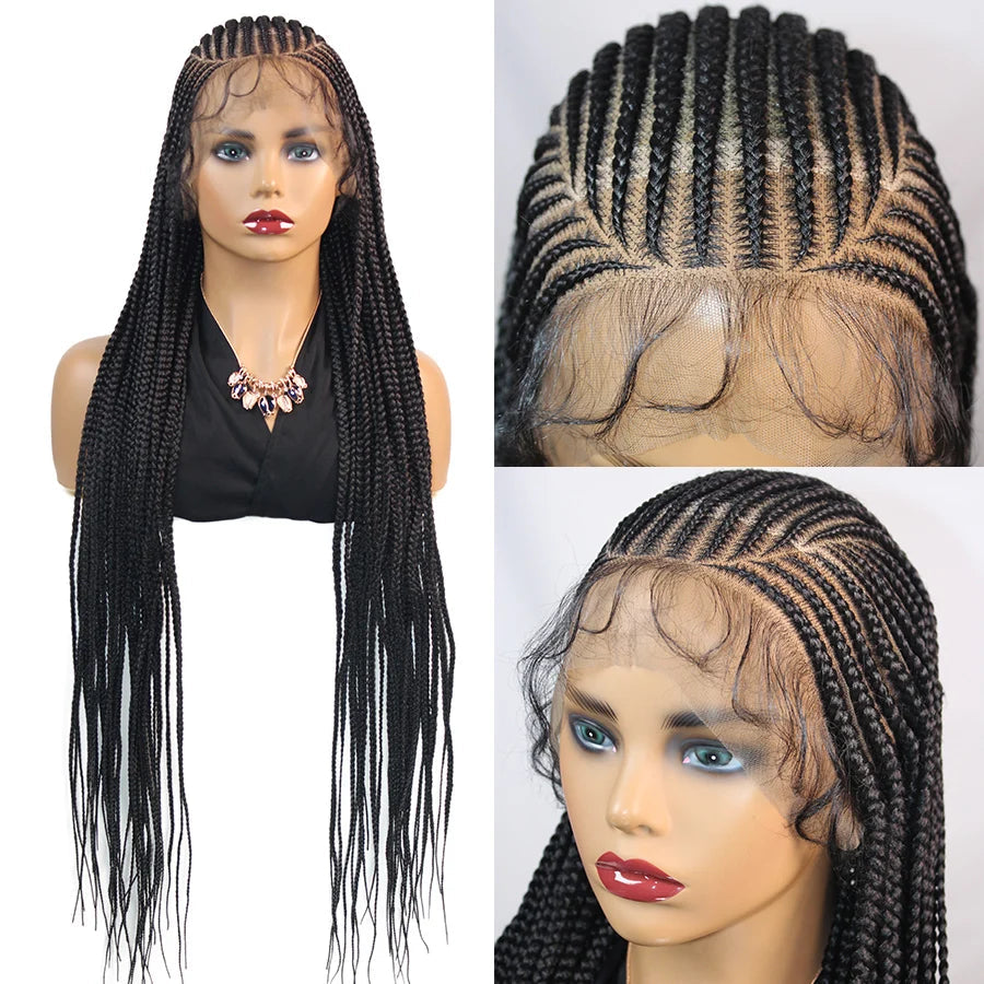 36" Knotless Box Braids Wig | Fulani Cornrows | 360 Full Lace | Baby Hair | Black Women Luxegan