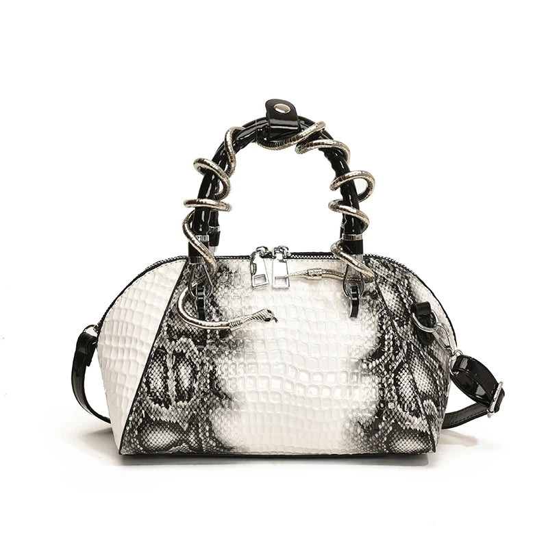 Crocodile Pattern Shell Bag | Designer Top-Handle & Crossbody Purse Luxegan