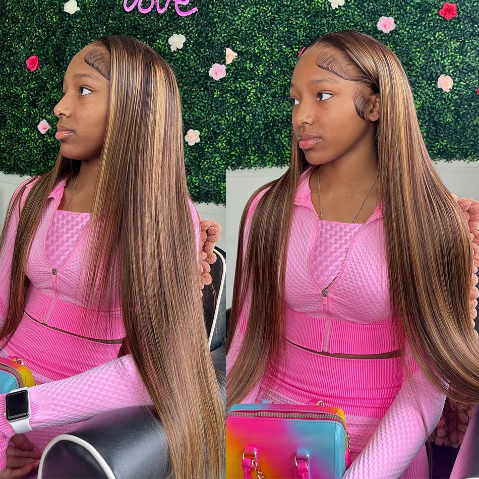 Highlight Glueless Human Hair Wig | Ready-to-Wear 200% Density Ombre Straight 13x6 HD Lace Frontal Wig (Pre-Plucked, Pre-Cut) Luxegan