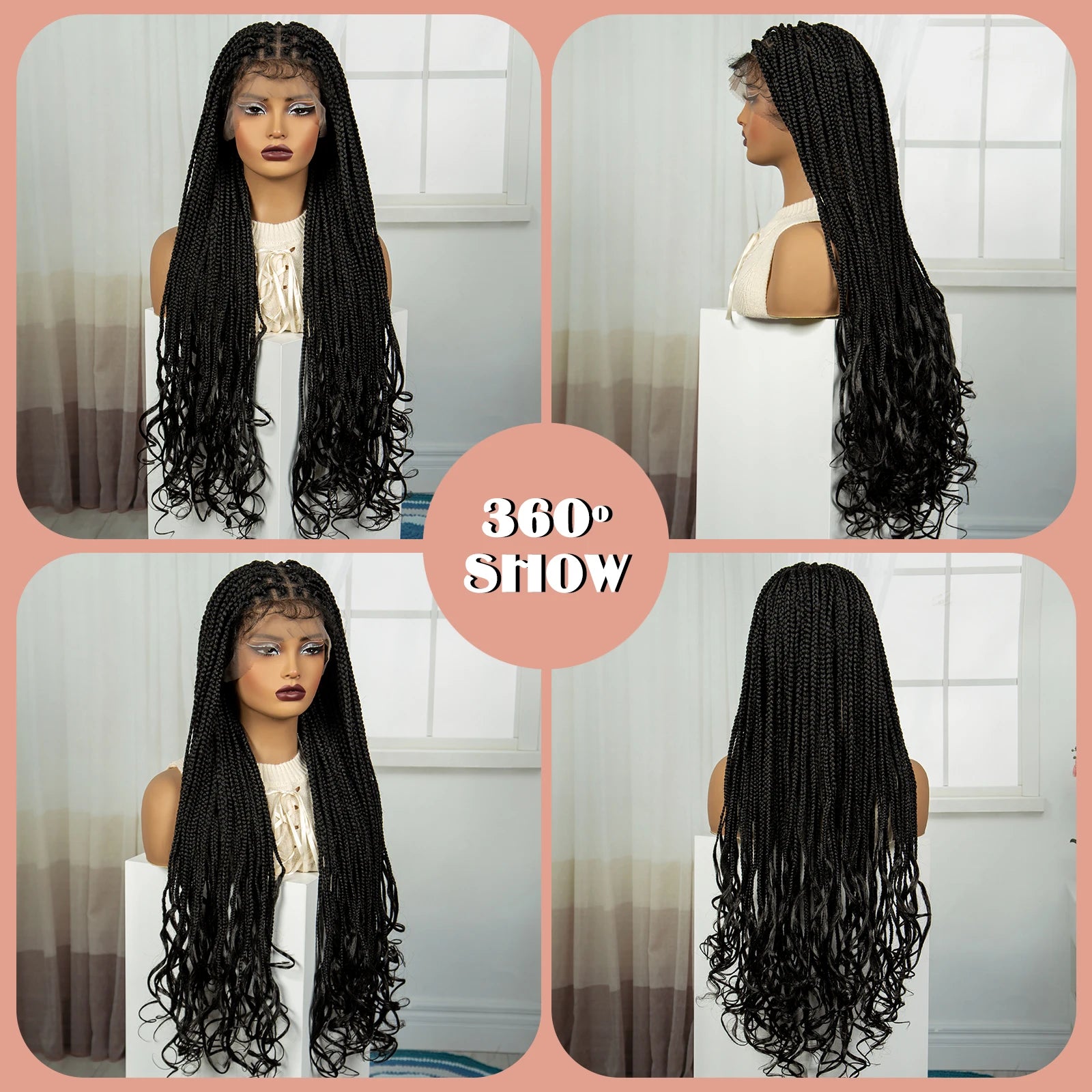 34" HD Boho Box Braids Wig | Curly Ends | Full Lace | Baby Hair Luxegan