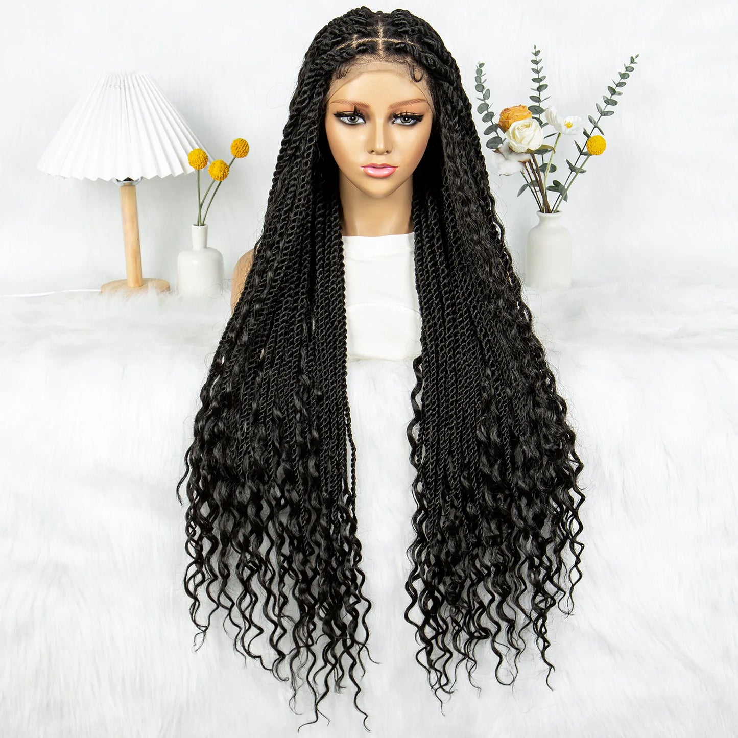 Braided Wigs Knotless Synthetic Box Braided Wigs Full Lace Curly Dreadlocks Wigs Long Length Hair Wig for Black Women