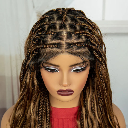 34" Boho Knotless Box Braids Wig | HD Full Lace | Ombre Twist | Baby Hair Luxegan