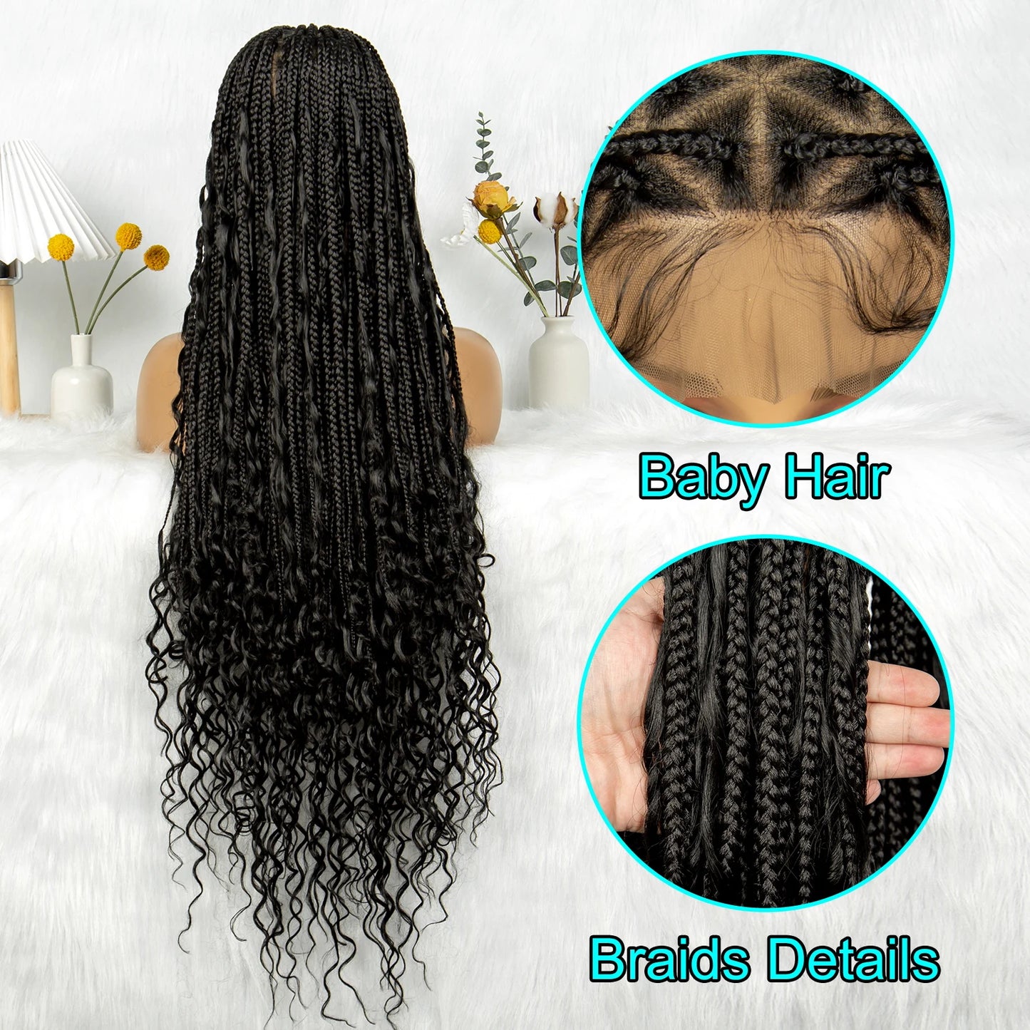 Bohemian Box Braids Wig - Full Lace Knotless Boho Braided Wig with Baby Hair for Black Women