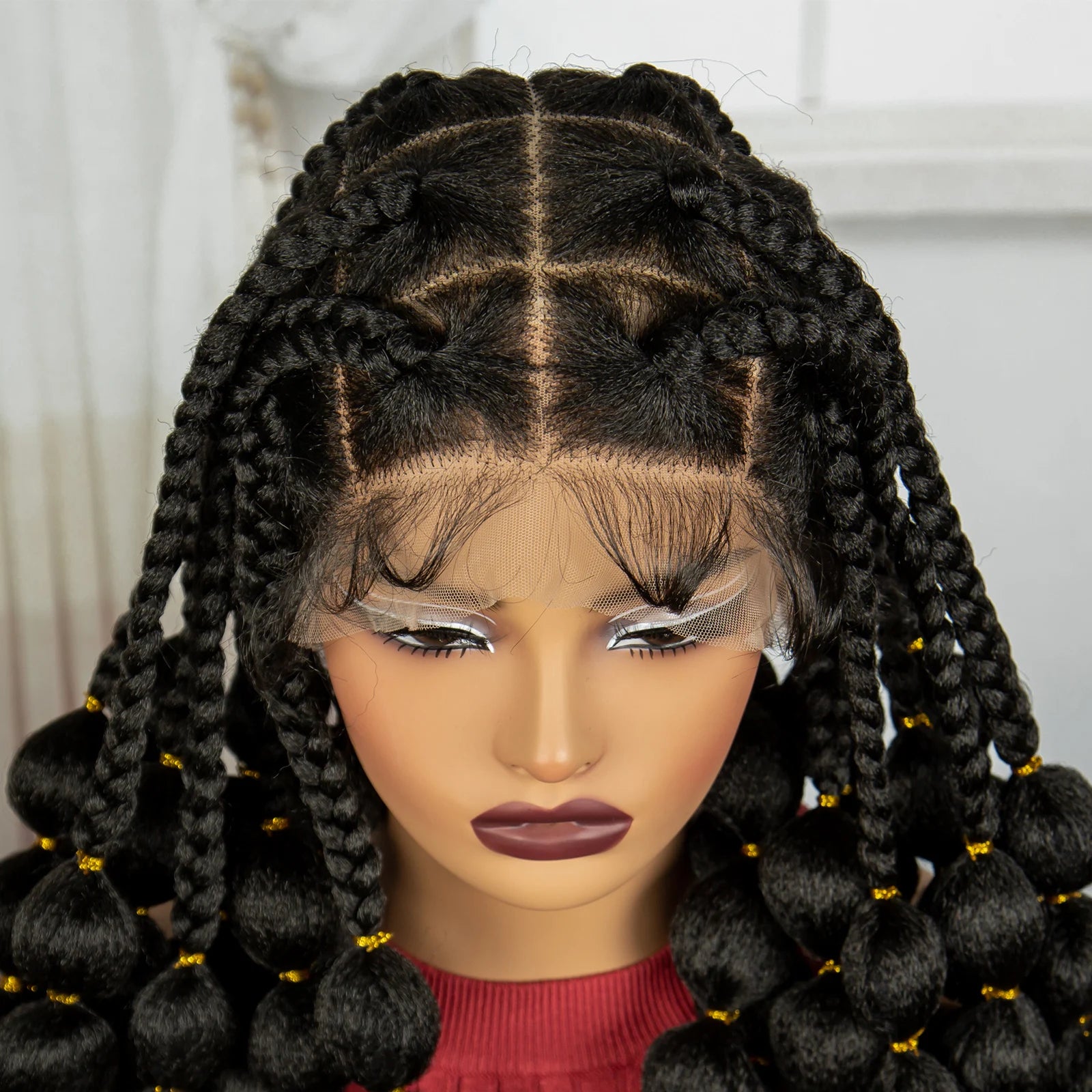 40" Knotless Bantu Braids Wig | Handmade Full Lace Frontal | Baby Hair Luxegan