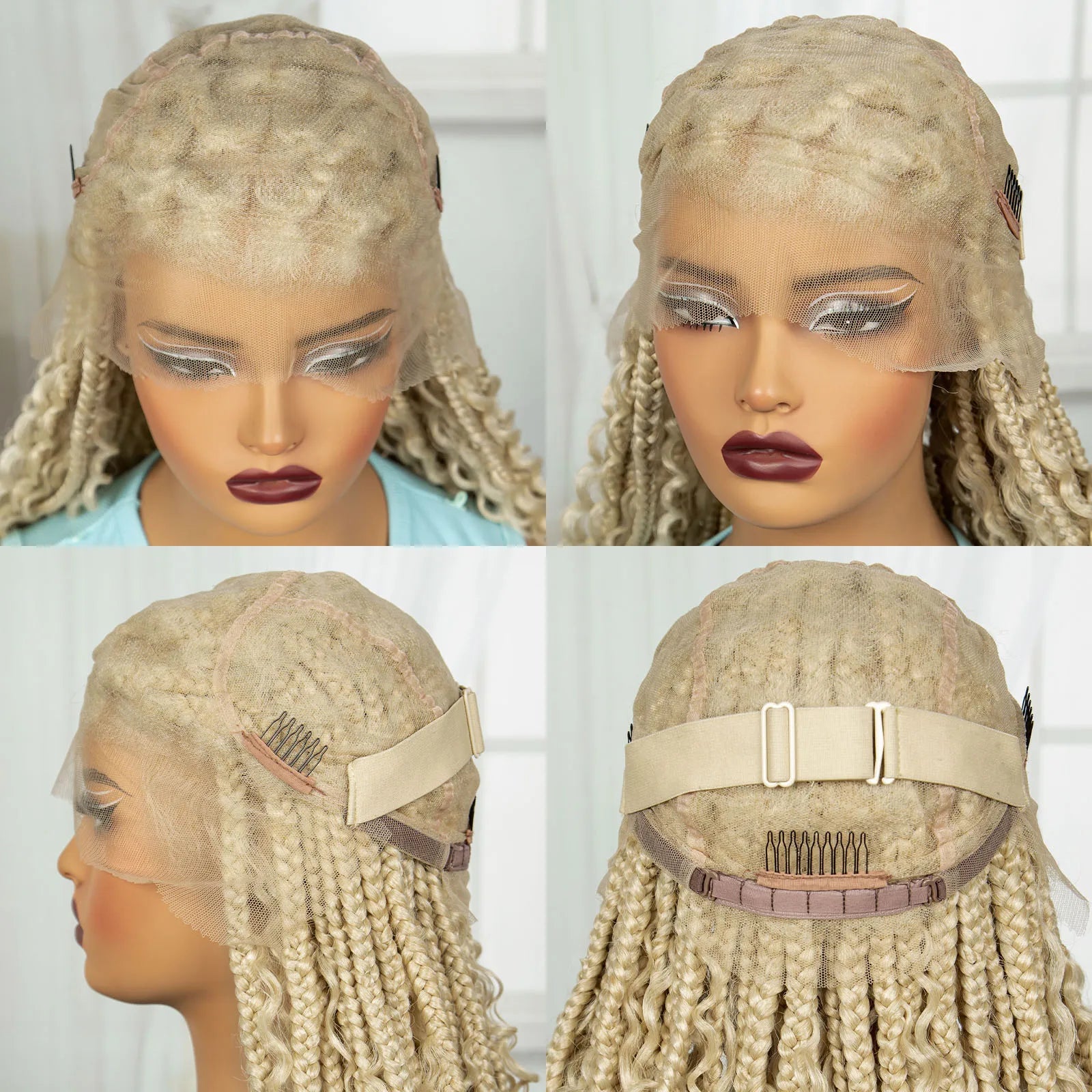 36 Inch Boho Knotless Box Braids Full Lace Wig | Transparent Lace Synthetic Braided Wig with Curly Ends Luxegan