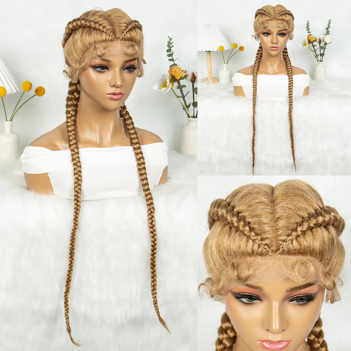 KIMA 32" Cornrow Boxer Braids Lace Front Wig | Twins Dutch Braids with Baby Hair Luxegan