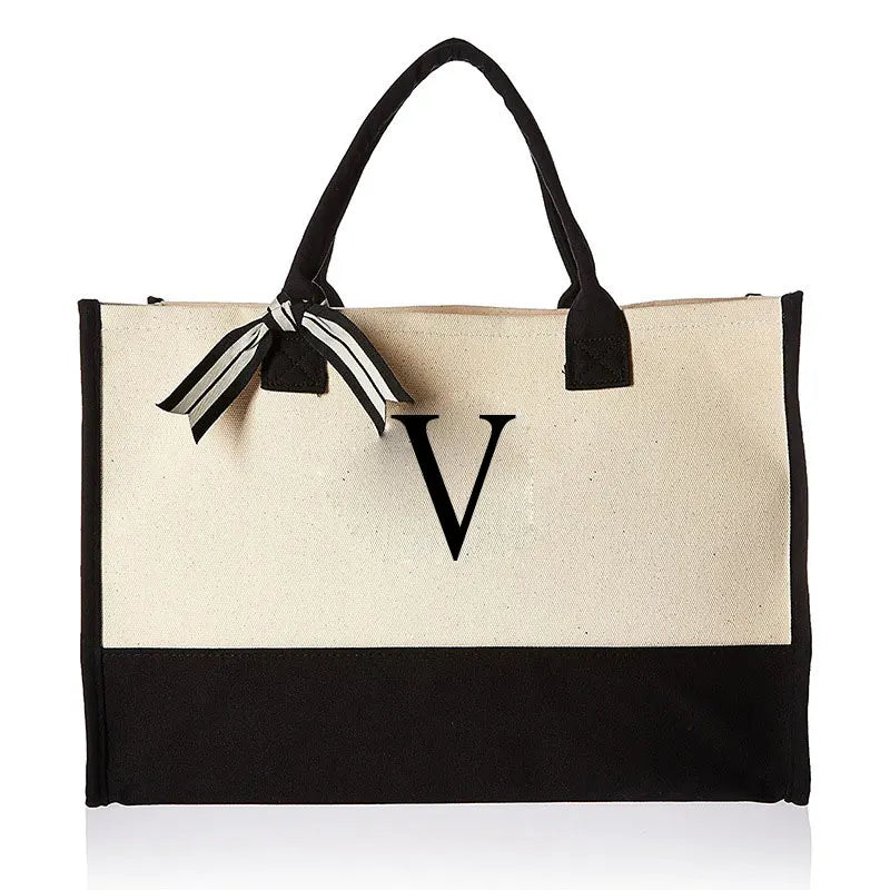Fashion Floral & Letter Print Canvas Tote | Large Capacity "HARD" Structured Business Handbag | Portable Beach & Shopping Shoulder Bag | Unisex Casual Multi-Purpose Tote Luxegan