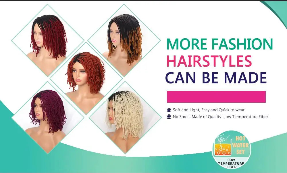 10" Braided Bob Wig | Afro Dreadlock Wig | Curly Ends | Synthetic Crochet Wig | Cosplay - Luxegan