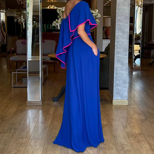 Stole Draped A-Line Evening Gown | O-Neck Sleeveless Floor-Length Prom Dress - view 2