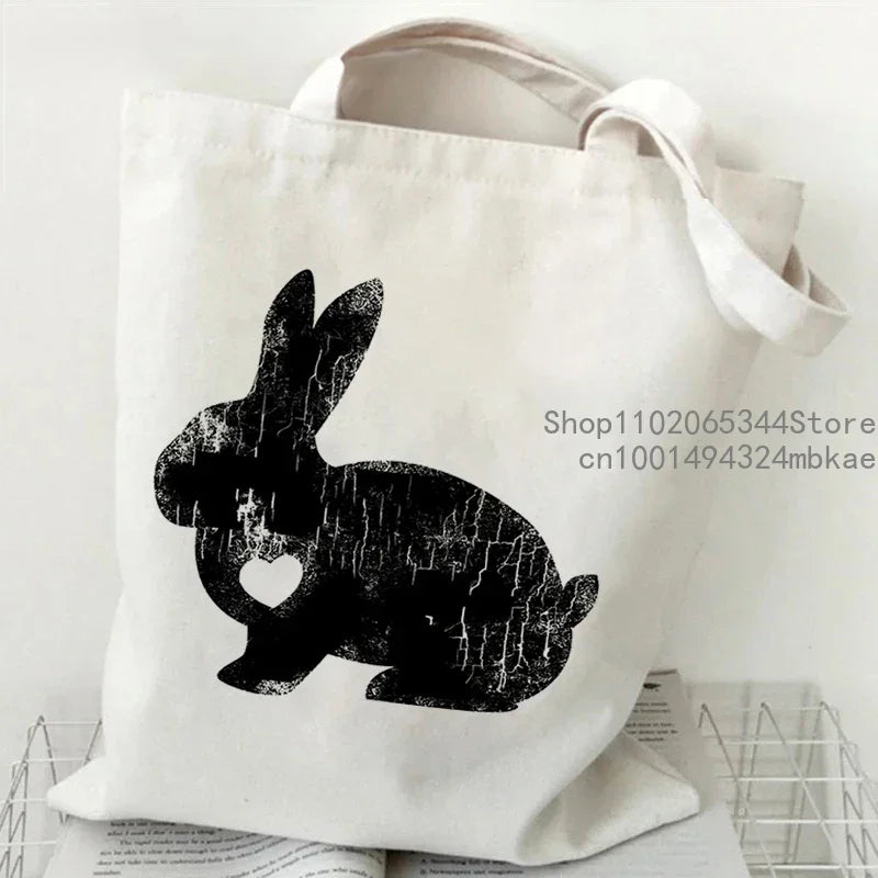 Cute Rabbit Pattern Canvas Tote Bag | Unisex Cartoon Bunny Portable Shopping Bag | Fashion Large Capacity Teen Daily Handbags Luxegan