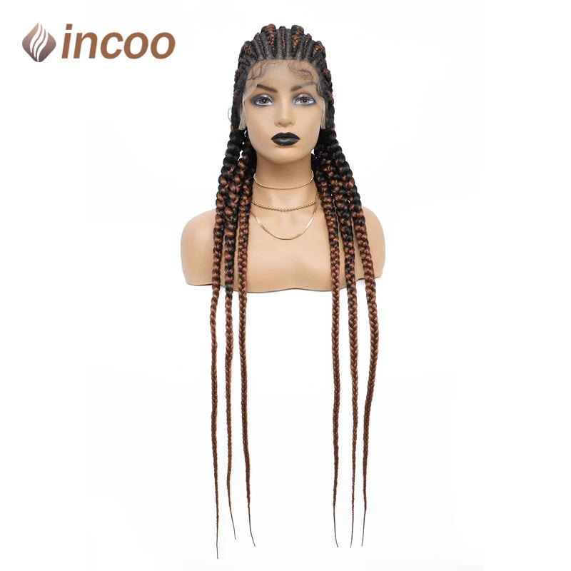 36" Jumbo Dutch Twins Cornrows Wig | Full Lace Front | Synthetic Braids | Black Women Luxegan