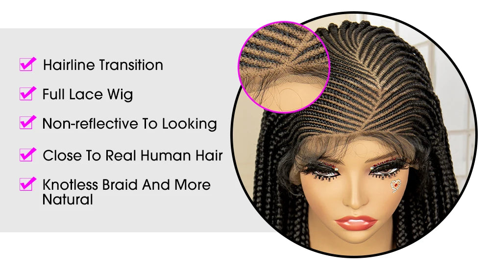 36" Full Lace Afro Cornrow Wig | Knotless Box Braids | Kanekalon Hair | For Black Women - Luxegan