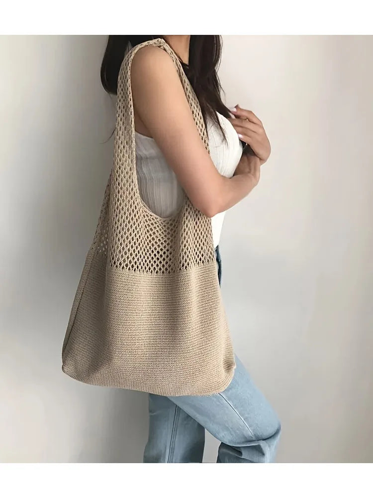 Large Capacity Retro Hollow Crochet Bag | Spacious Interior for Daily Essentials & Ideal for Grocery Shopping or Travel Luxegan