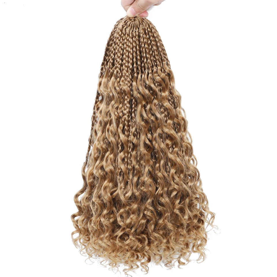 Ombre Goddess Box Braids Crochet Hair with Curly Ends | 14 Inch | 1-6 Packs Luxegan