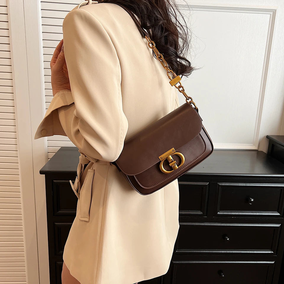 Retro Small PU Leather Bag Women's | Original Fashion Lock Crossbody Shoulder Sac & Senior Handbag Underarm Bag (Designer) Luxegan