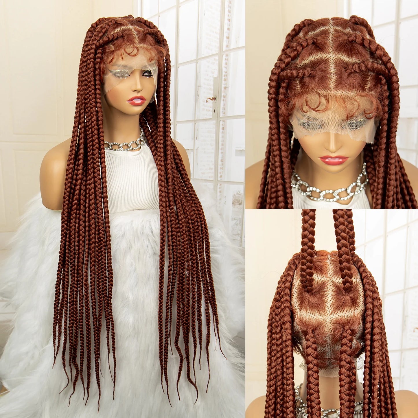 36" Big Knotless Box Braided Full Lace Wig | Cornrow Braiding Wig | Baby Hair | Synthetic Braids | For Women