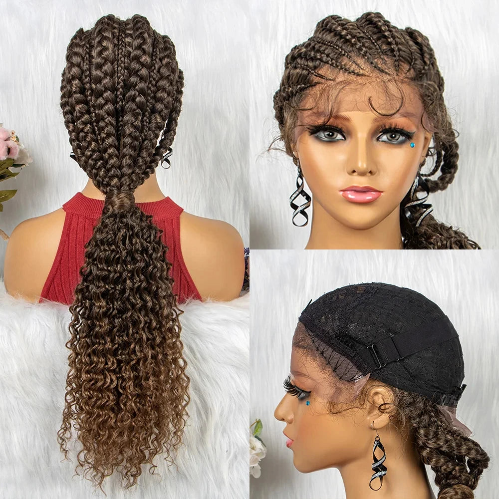 Braided Ponytail Wig | Kinky Curly Lace Front with Baby Hair Luxegan