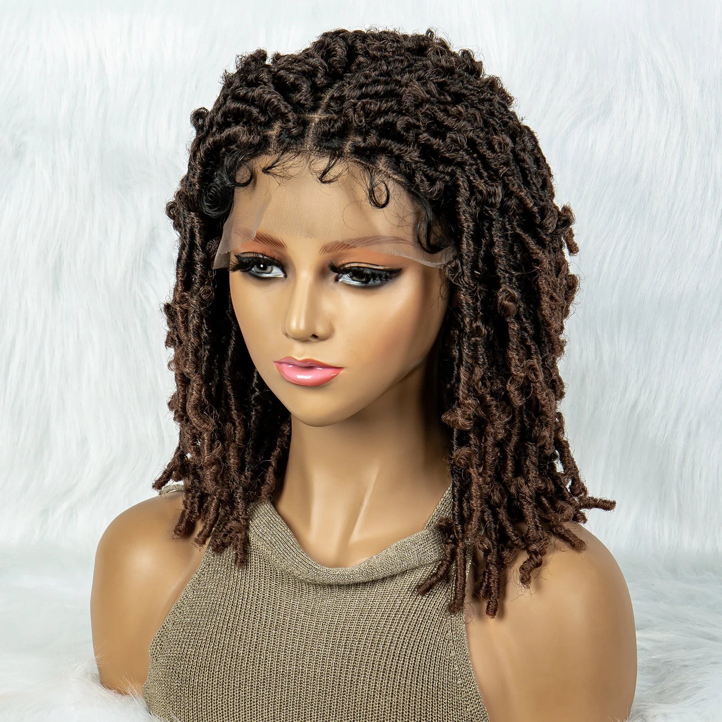 16" Short Knotless Butterfly Locs Wig | Synthetic Lace Front Luxegan