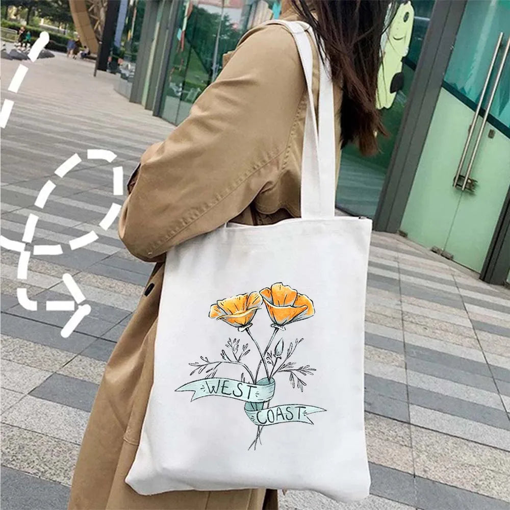 Succulove Floral Cotton Tote Bag | Large Capacity Handbag with Tulips, Hydrangeas, Sunflowers & More (Casual Shoulder Shopper, Eco-Friendly) Luxegan