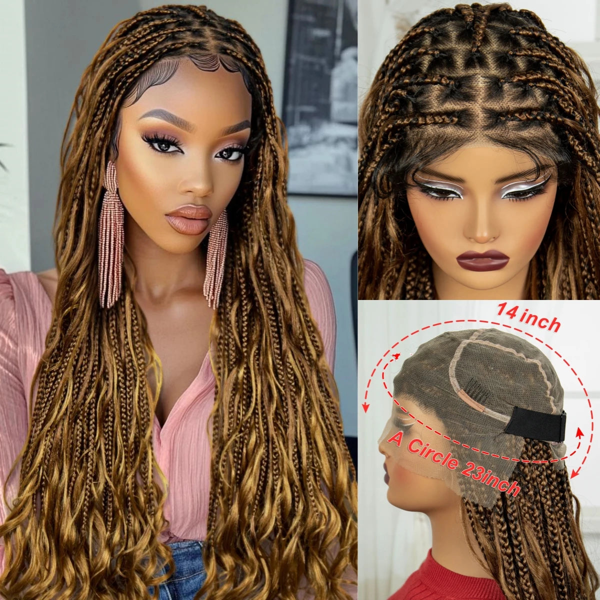 34" Boho Knotless Box Braids Wig | HD Full Lace | Ombre Twist | Baby Hair Luxegan