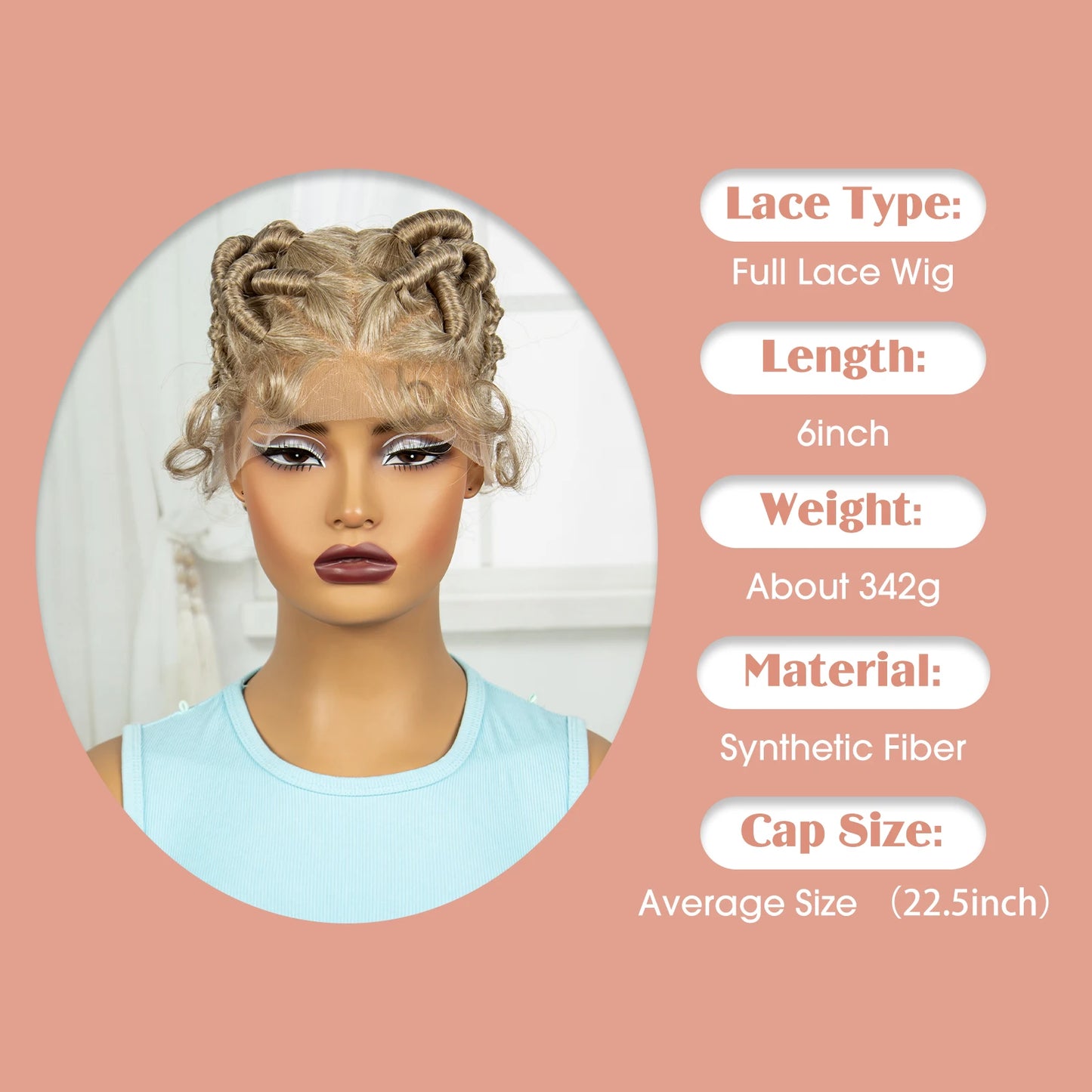 Burgundy Full Lace Synthetic Braided Wig | Knotless Box Braids & Bantu Knots | Lace Front Wig with Baby Hair for Black Women - Luxegan