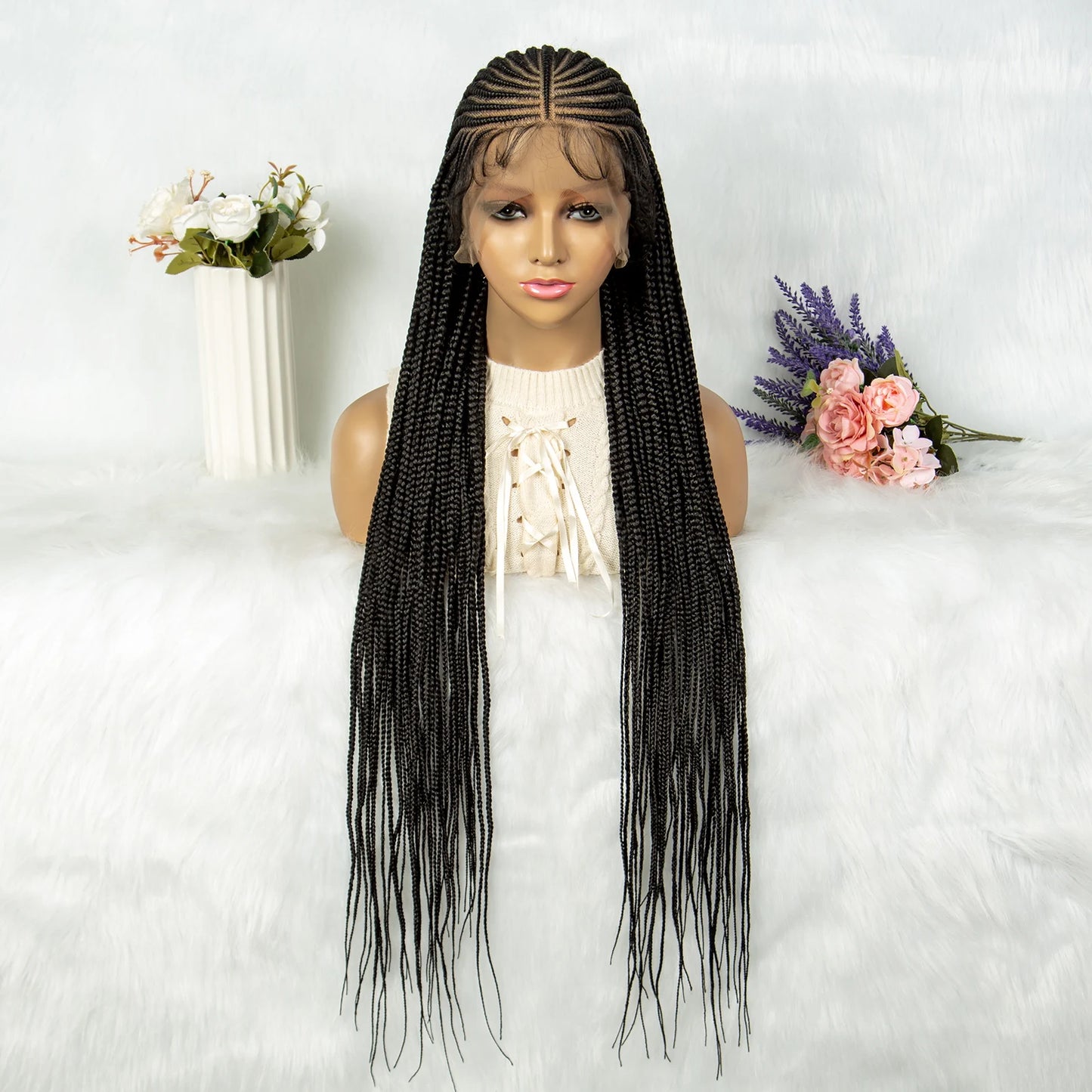 Full Lace Cornrow Box Braids Wig | Versatile Braided Styles with Baby Hair Luxegan