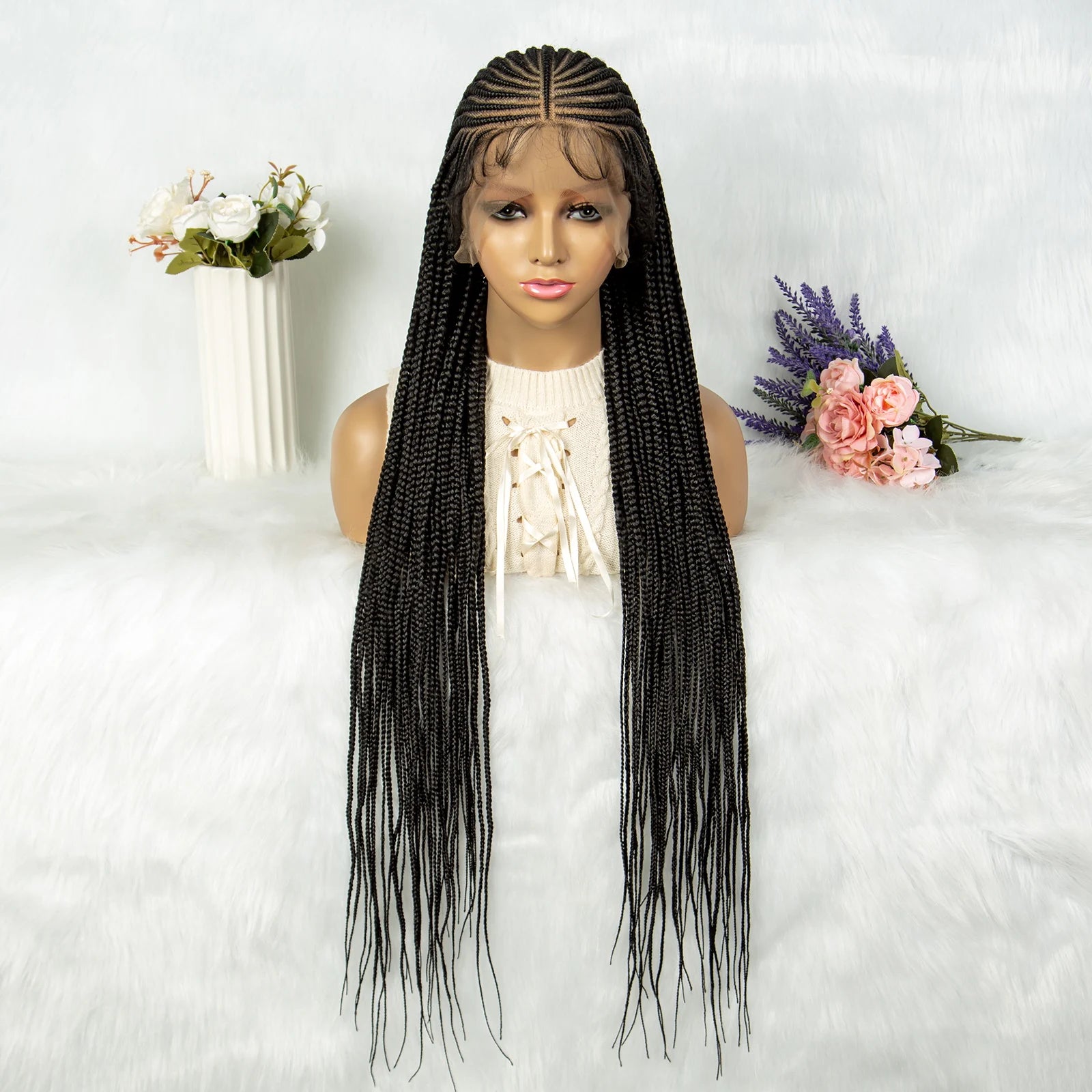 Full Lace Cornrow Box Braids Wig | Versatile Braided Styles with Baby Hair Luxegan