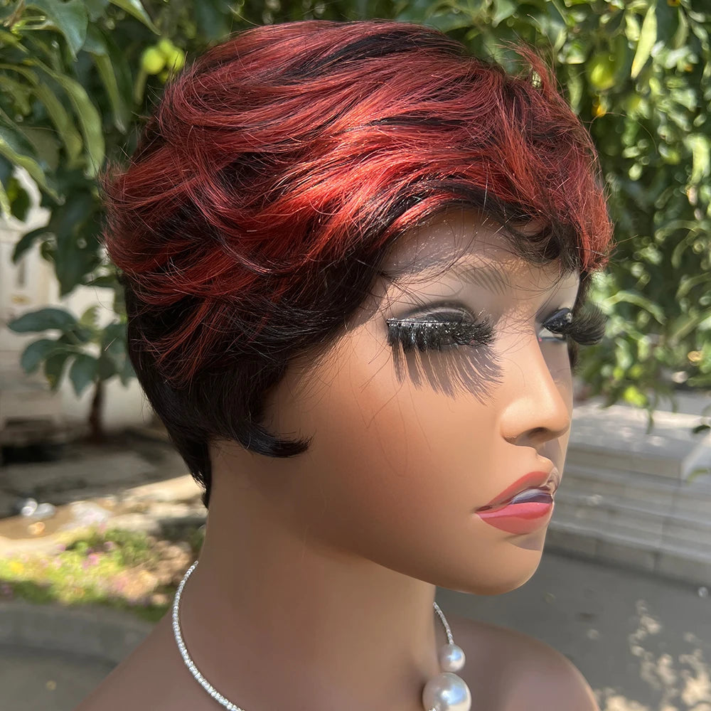 Short Pixie Cut Wig Human Hair | Machine Made Wig with Bangs | Brazilian Remy Hair | Pixie Wig for Black Women