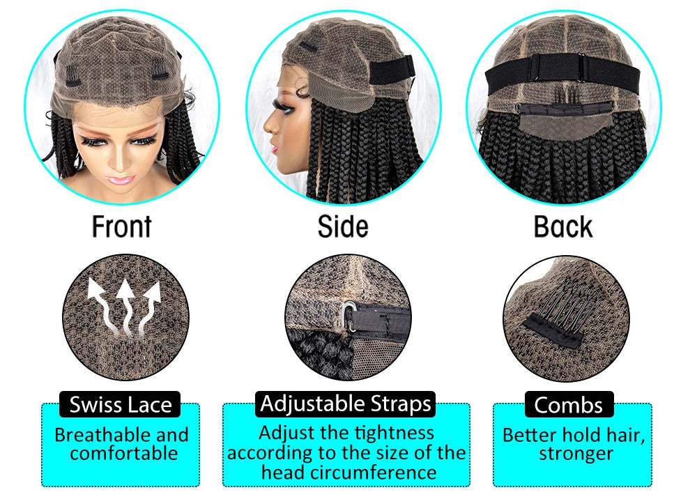 Pelucas trenzadas Bob para mujeres negras Peluca de encaje completo con trenzas estilo cornrow Peluca sintética de encaje frontal con trenzas de caja sin nudos con cabello de bebé