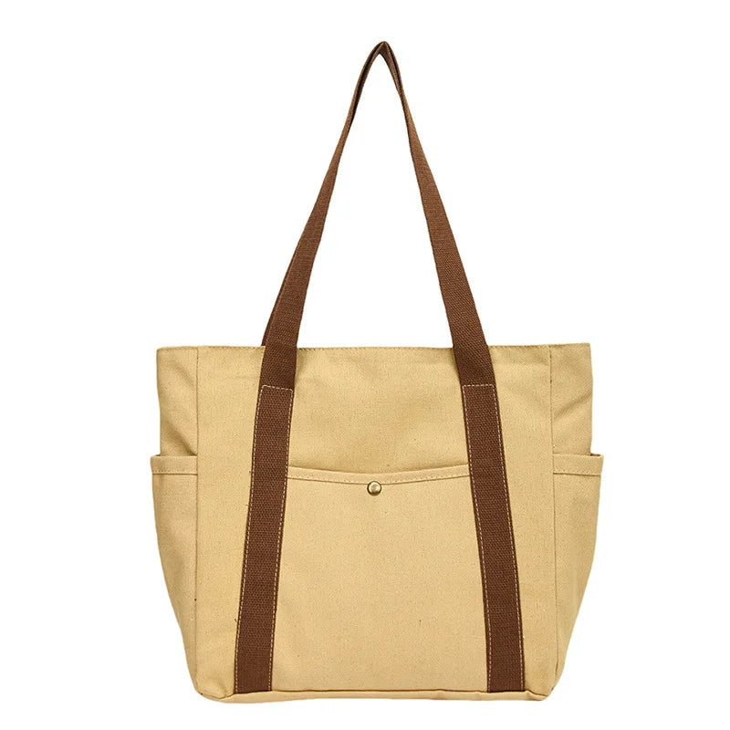 Preppy Style Shoulder Bag Unisex | Large Capacity Handbag & Casual Versatile Solid Canvas Bag (Student Commuting Zipper Square Bag) Luxegan