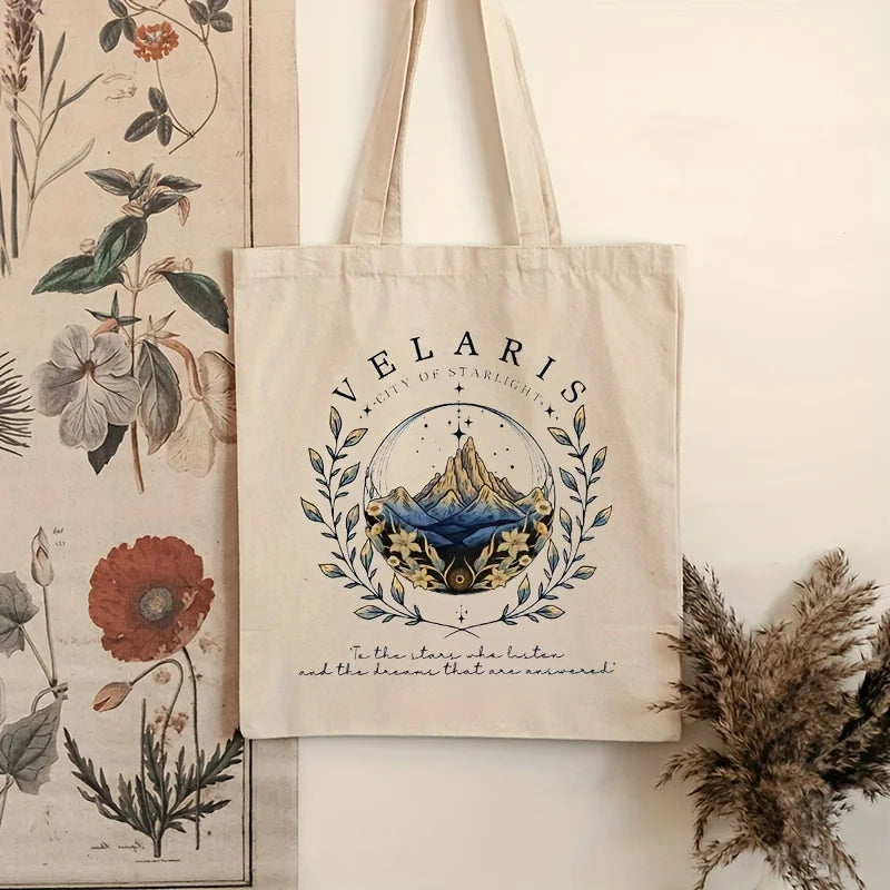 Velaris Pattern Canvas Shoulder Tote Bag | Trendy Folding Commuter & Women's Shopping Bag Luxegan