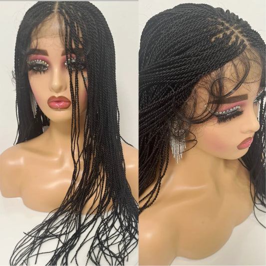 28" Micro Twist Braiding Lace Wig | Senegalese Twist Style | Transparent Lace Front Wig | Kanekalon Hair