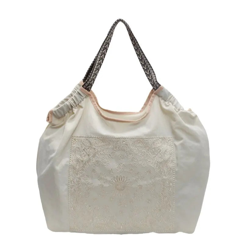 Niche Embroidered Canvas Shopping Bag | Fashionable Hand-held Shoulder Tote Luxegan