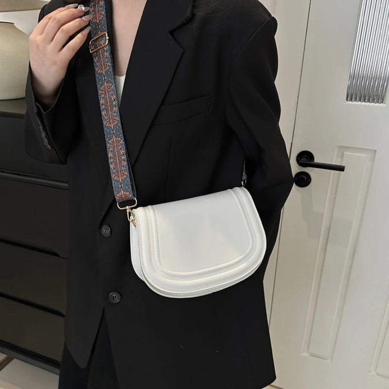 Designer Saddle Bag | Wide Strap Flap Crossbody Purse Luxegan