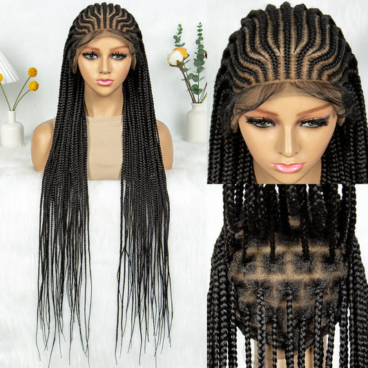 HD Transparent Full Lace Knotless Box & Cornrow Braids Wig Luxegan