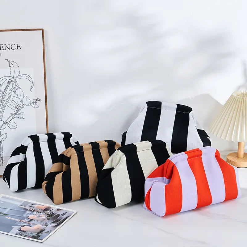 Cotton Woven Shell Clutch | Soft Casual Ruched Colorblock Summer Bag Luxegan