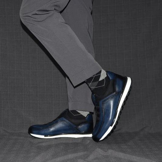 Classic Brand Design Men's Sneakers | Sophisticated Genuine Cow Leather Loafers | Elegant "Handmade Color Block" Silhouette | "Dignified" Breathable Slip-On Shoes for Radiant Versatile Styling Luxegan