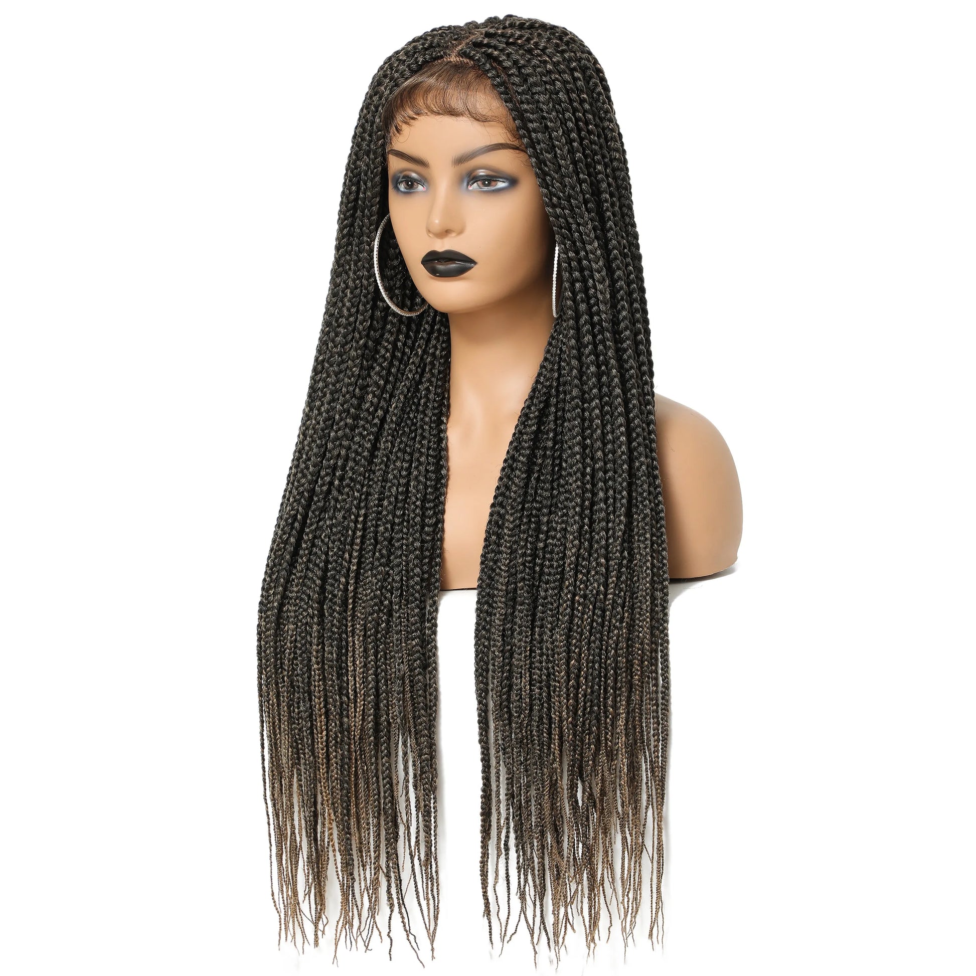 30" Long Box Braided 4x4 Lace Closure Wig | Baby Hair Twist Braids | Synthetic Cosplay Wig for Black Women