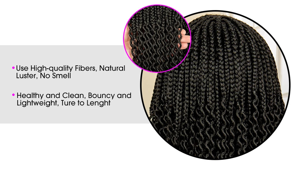 Short 14" Bob Braided Wig | Curly Knotless Box Braids | Synthetic Machine Made Wig | For Black Women - Luxegan