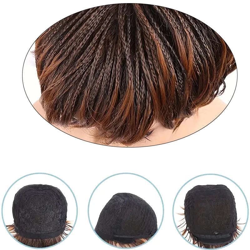 Women's Short Bob Braided Wig with Bangs | Synthetic Wigs for Everyday Wear & Christmas (Easy Style)