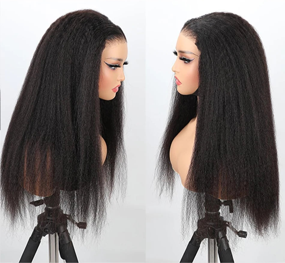 13x4 Glueless Kinky Straight Long Human Hair Wig | Brazilian Virgin Hair | Pre-Plucked | With Baby Hair