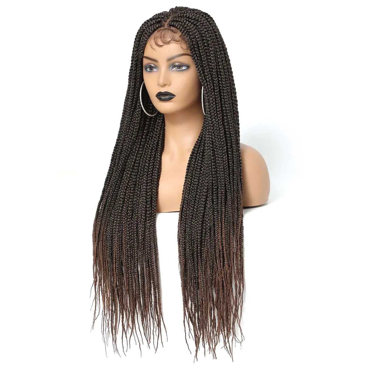 30" Long Box Braided 4x4 Lace Closure Wig | Baby Hair Twist Braids | Synthetic Cosplay Wig for Black Women