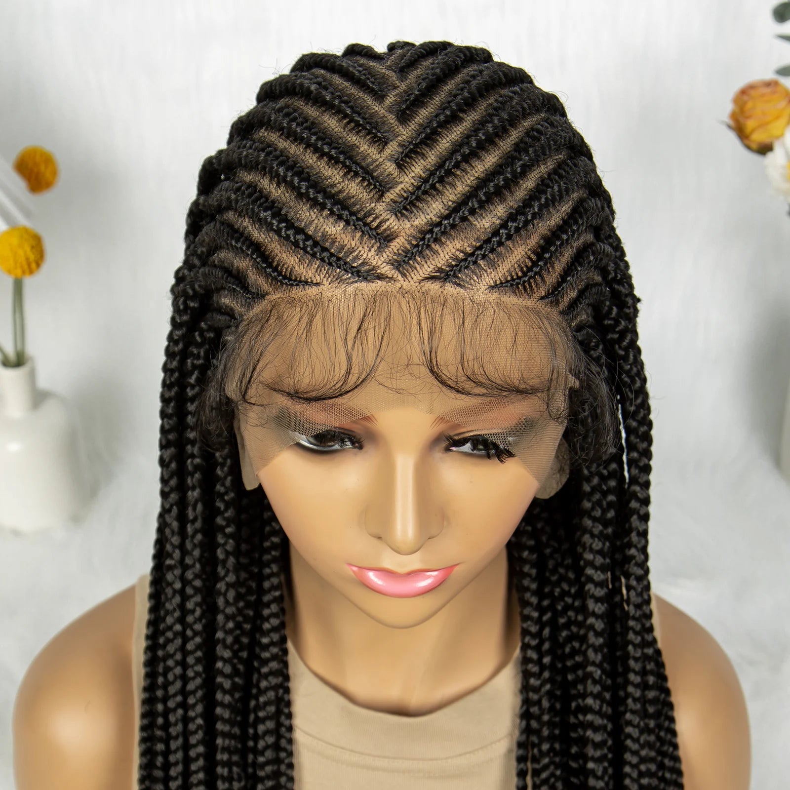 HD Lace Front Knotless Box Braids Wig | Cornrow Detail & Baby Hair Luxegan