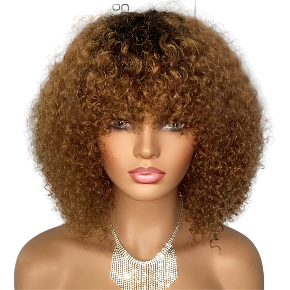 Rebecca Ombre Brown Curly Wig with Bangs | Loose Deep Wavy Brazilian Remy Human Hair Luxegan