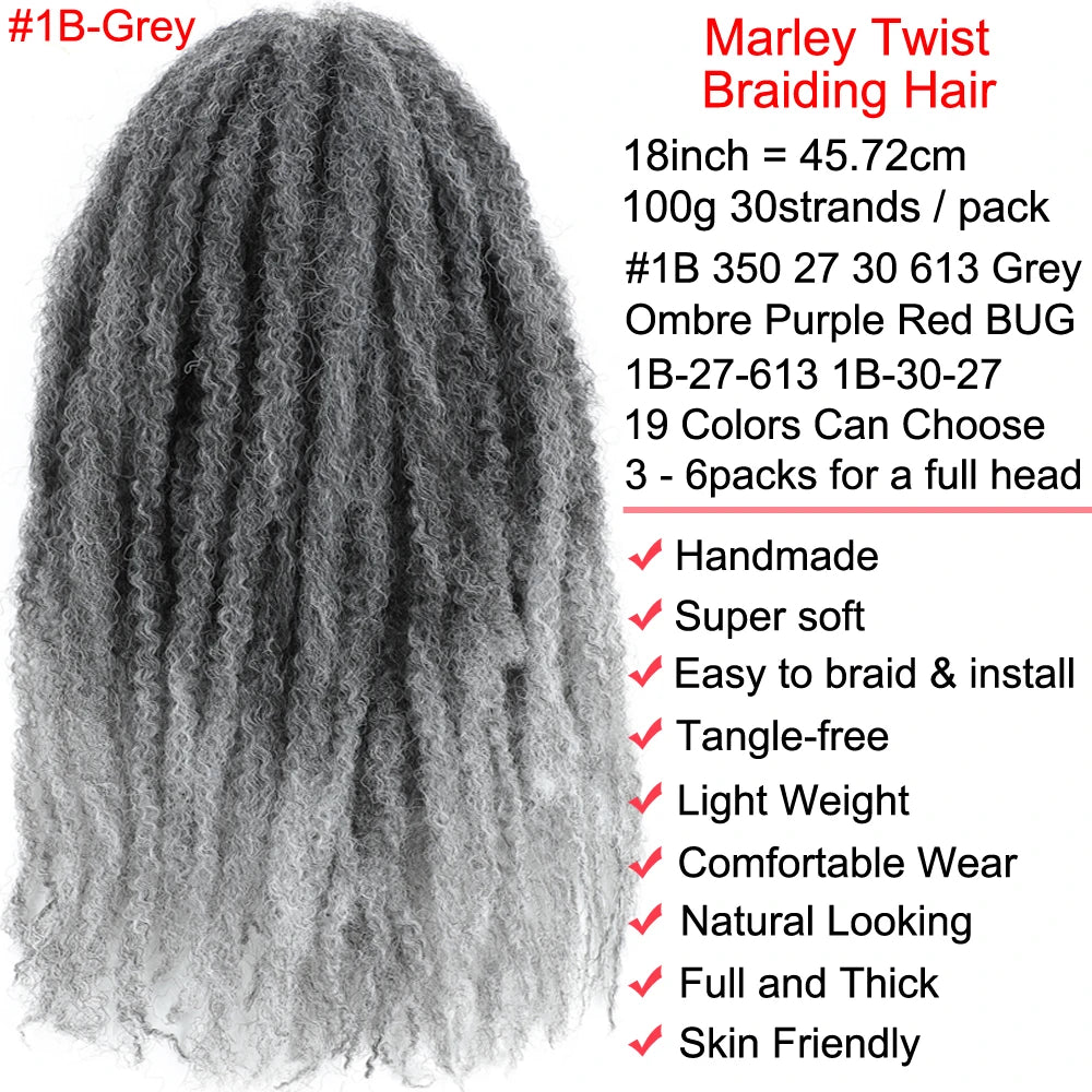 18" Marley Twist Braiding Hair | Crochet Braids | Afro Twist Kinky Hair Extensions | Ombre Colors | 30 Strands/Pack