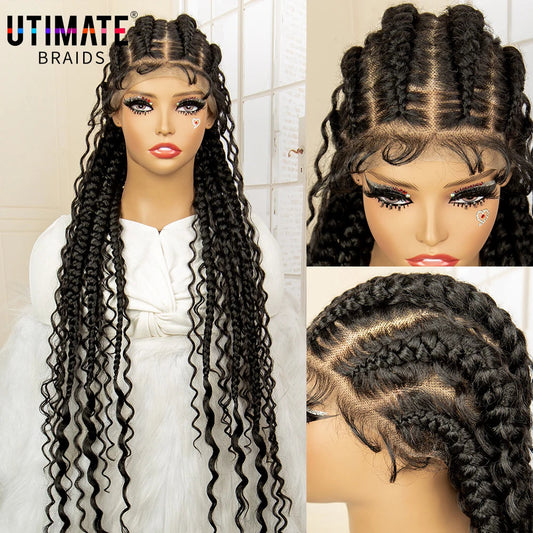 Boho Cornrow & Knotless Box Braids Wig | Full Lace | Kanekalon Hair | Women's Braided Wig Luxegan