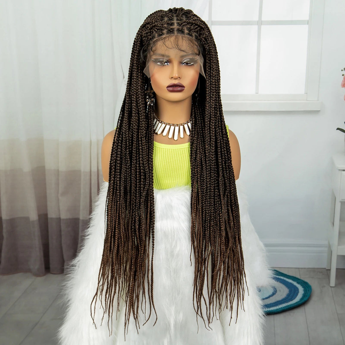 Synthetic Braided Wig Synthetic Hair Lace Front Wigs Box Braided Wigs for Black Women 36 Inches Micro Braids Wigs with Baby Hair Luxegan