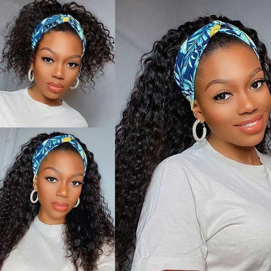 250% Density Brazilian Jerry Curly Headband Wig | Glueless Kinky Curly Remy Human Hair (Full Machine Made) Luxegan