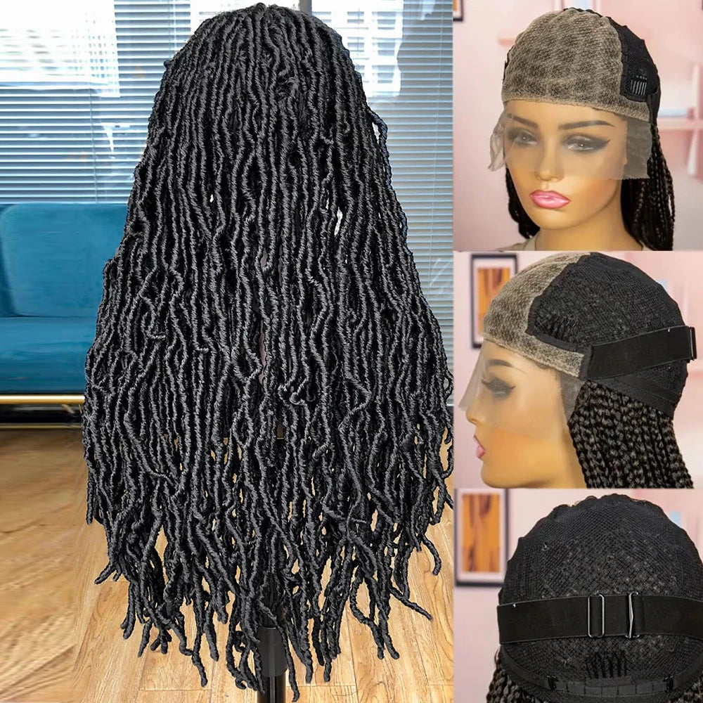 Knotless Butterfly Braided Wig with Baby Hair | Double Lace Front Crochet Faux Locs Wig | Bohemian Style | Synthetic Hair