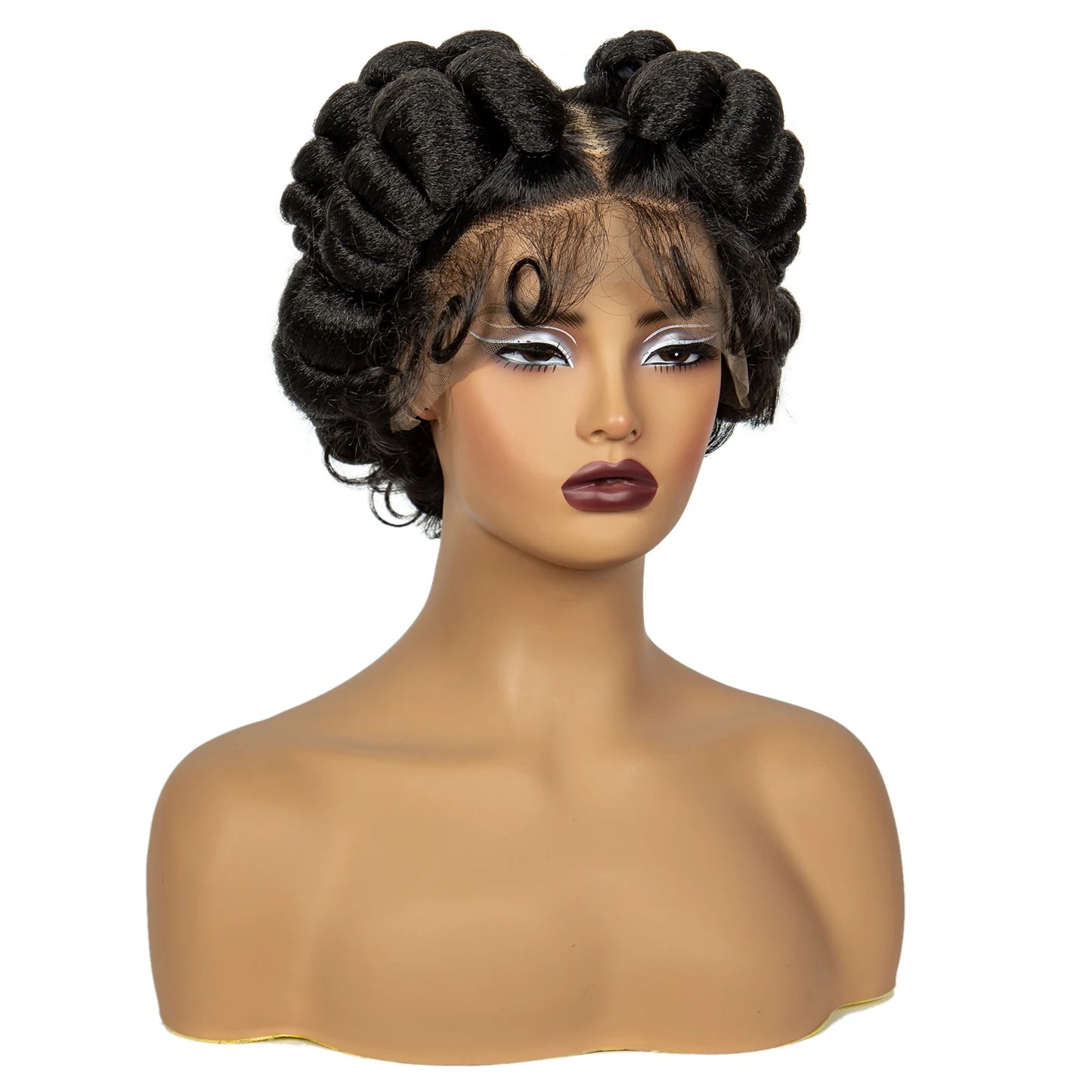 6" Short Cute Handmade Bantu Knotless Braids Wig | Transparent Full Lace Luxegan
